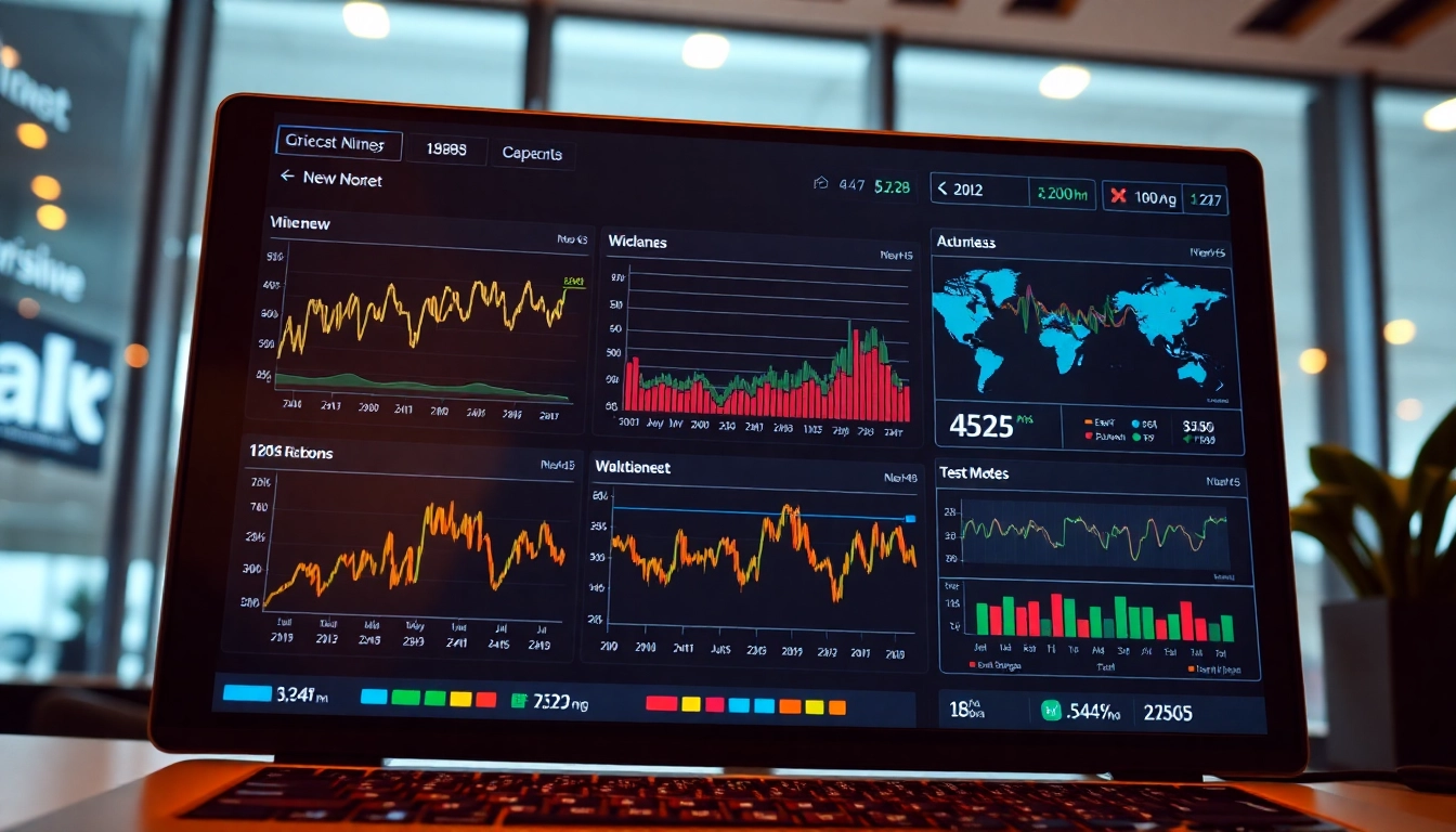 Global Market News updates displayed on a professional financial dashboard with charts and headlines